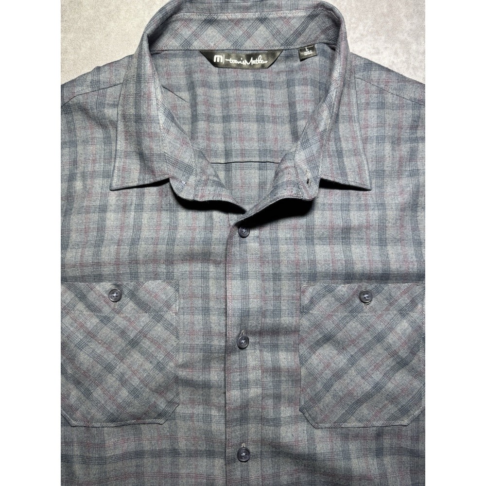 Travis Mathew LS Plaid‎ Flannel Button Front Shirt Men's Large Black/Gray/Red
